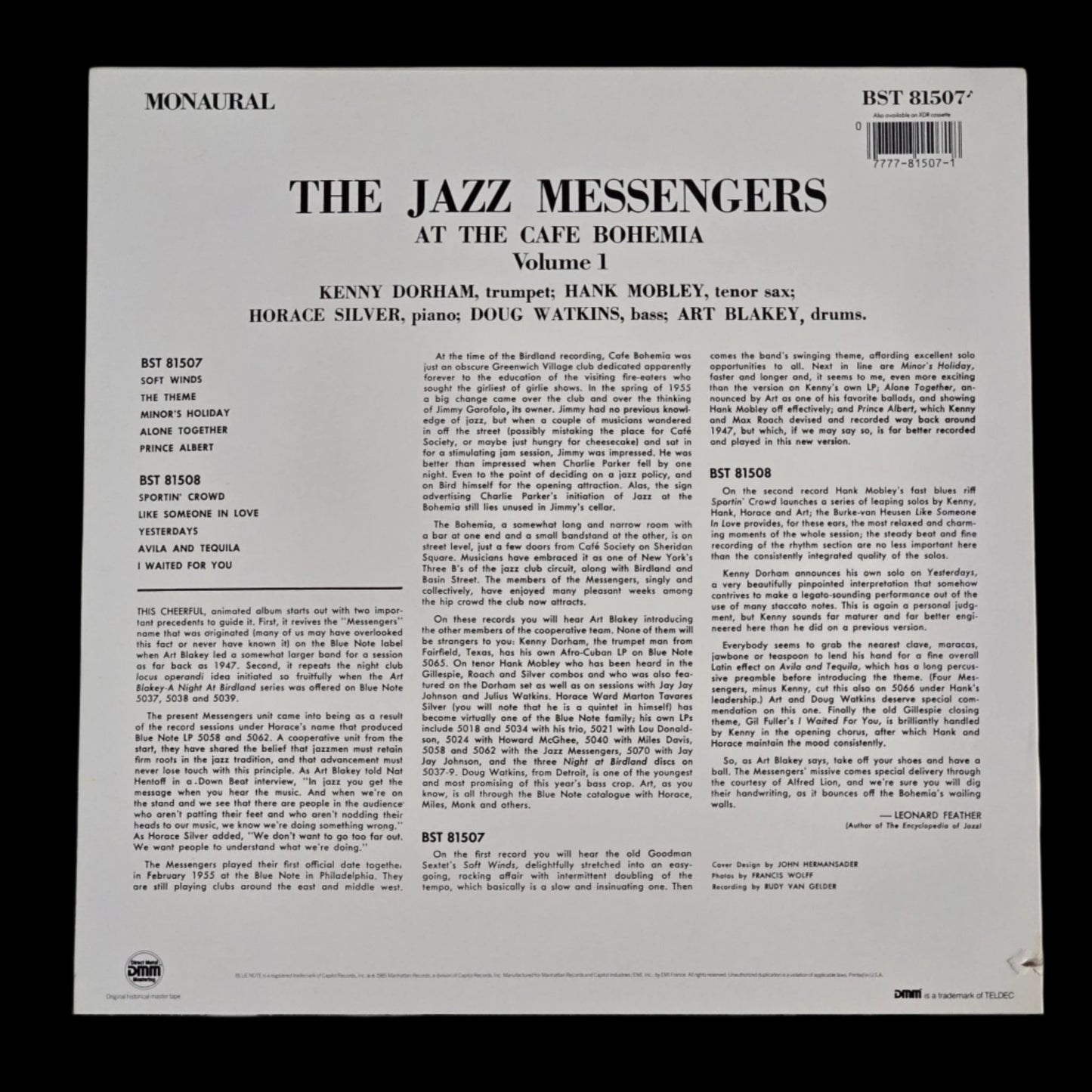 The Jazz Messengers - At The Cafe Bohemia - Volume 1 - Blue Note - Cadre Rouge - Mono
