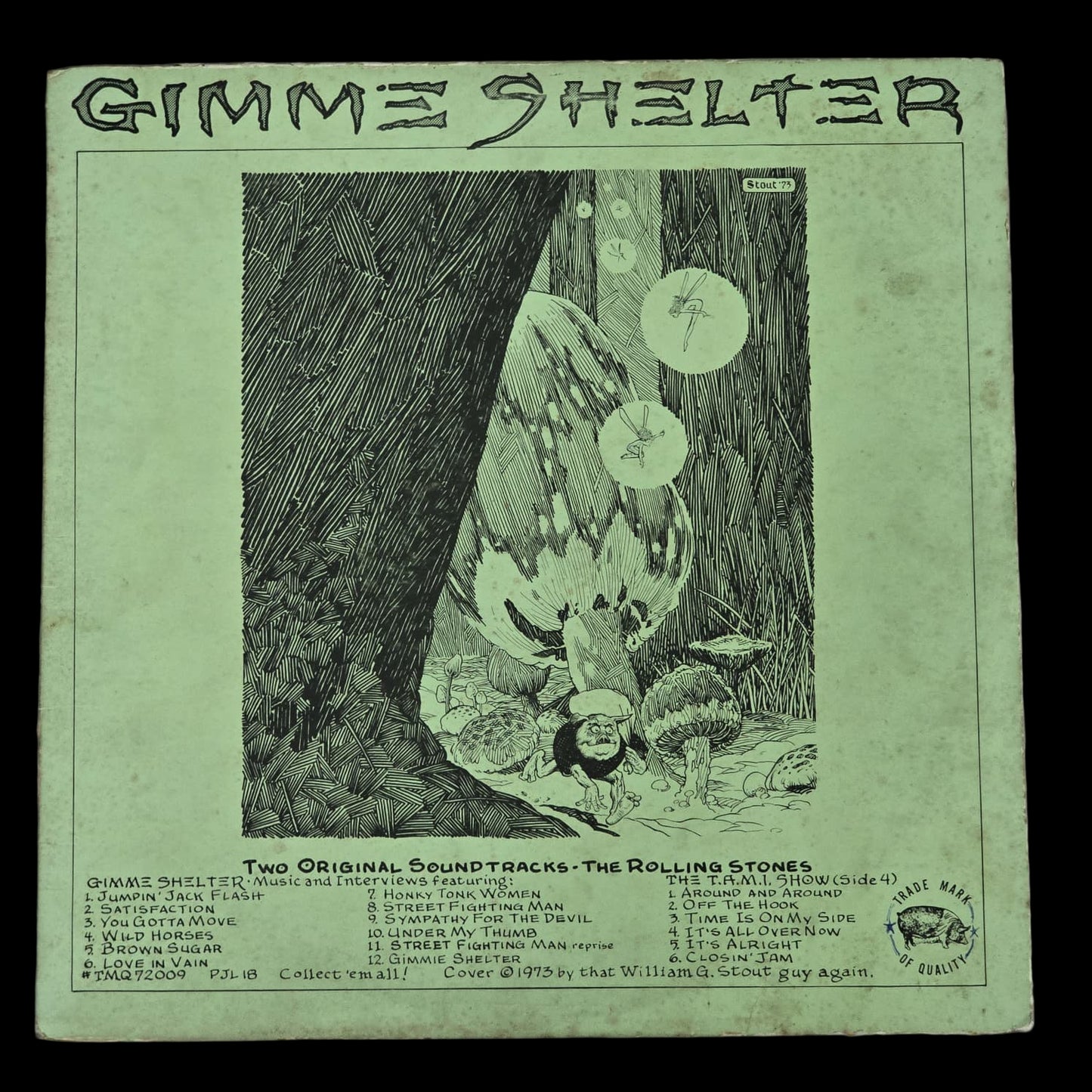 Rolling Stones - Gimmie Shelter - TMQ 72009 - 1973 US Bootleg - NM VG+ Black Green Splatter Vinyl