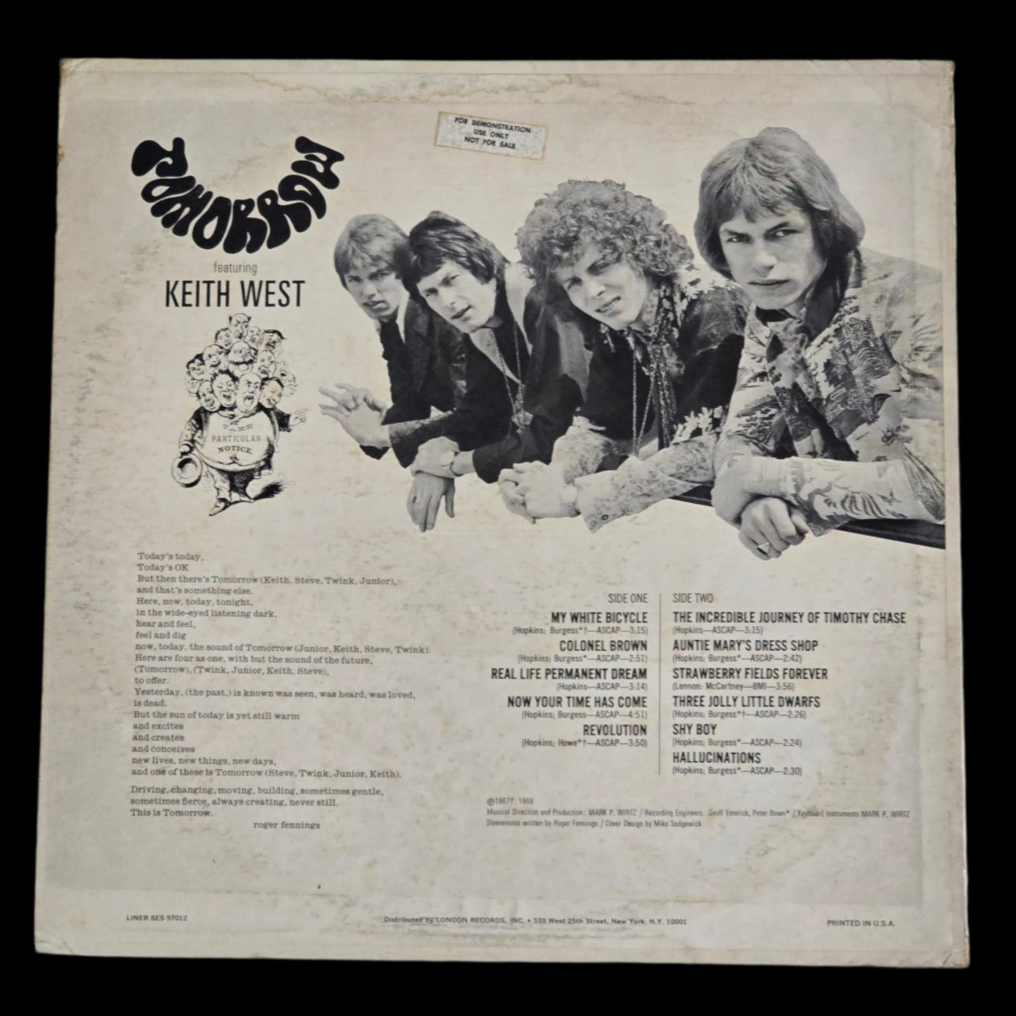 Tomorrow - Self Titled - 1968 US 1st Press Promo