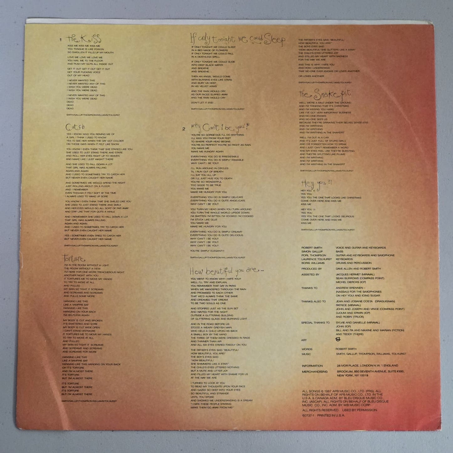 The Cure – Kiss Me Kiss Me Kiss Me – 1987 US 2xLP Elektra – VG+/VG