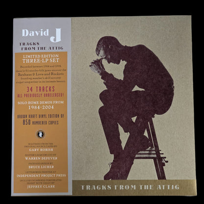 David J Tracks From The Attic 3LP brown kraft vinyl, front cover with hype sticker