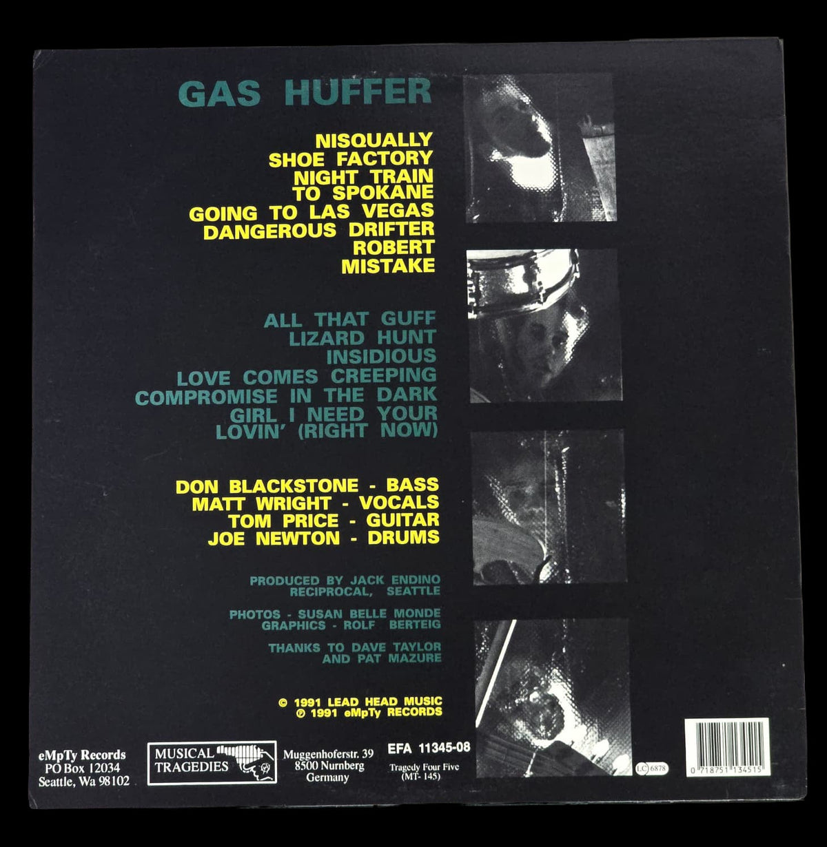 Gas Huffer Janitors Of Tomorrow 1991 eMpTy Records LP, back cover