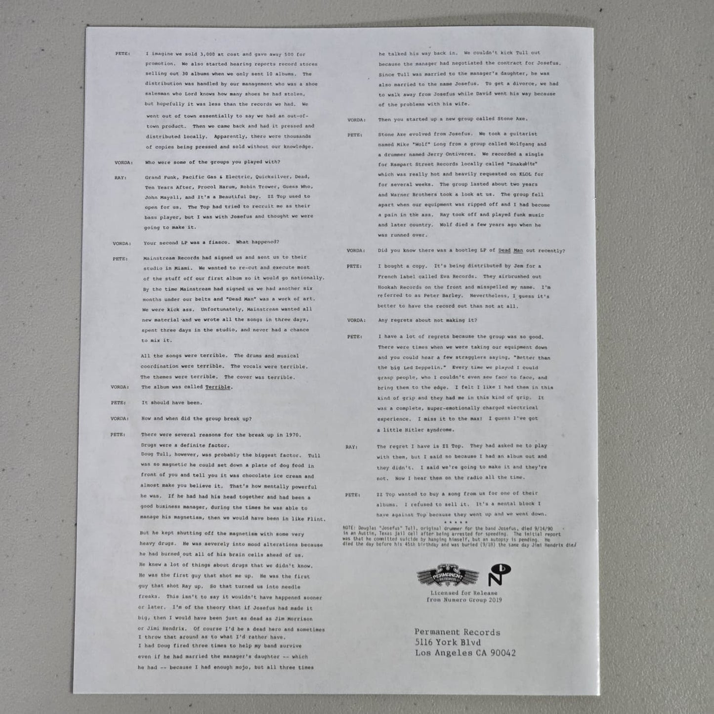 Josefus - Get Off My Case - 2020 RSD Permanent Records Reissue - NM NM