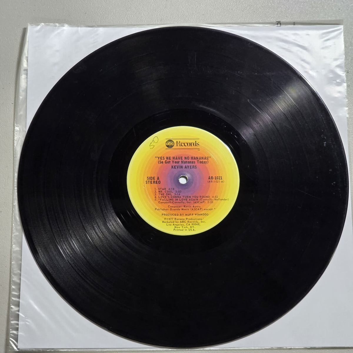 Kevin Ayers Yes We Have No Mananas 1977 ABC LP, side 1 label