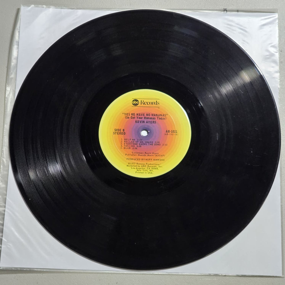 Kevin Ayers Yes We Have No Mananas 1977 ABC LP, side 2 label