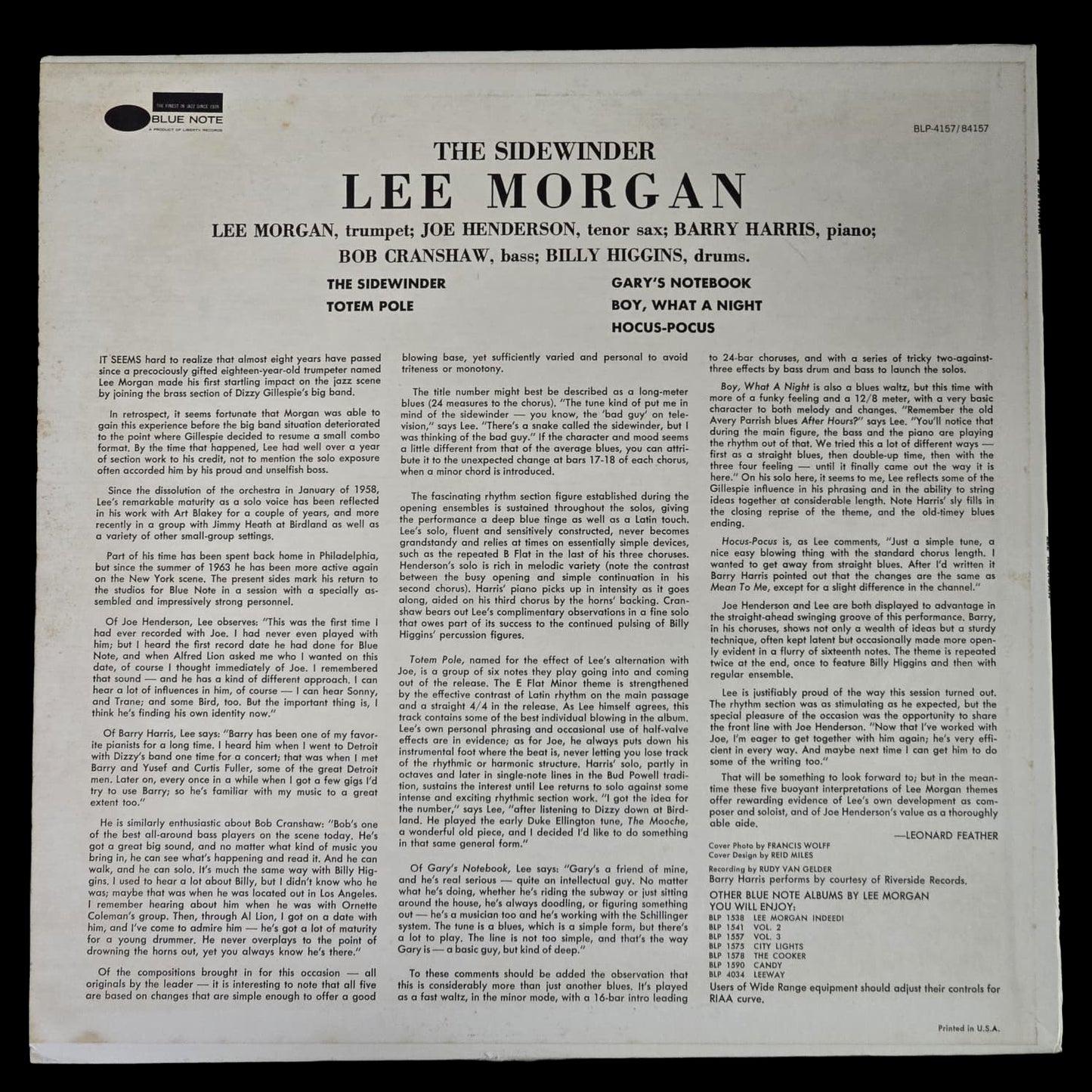 Lee Morgan – The Sidewinder – 1973 US Reissue LP Blue Note – VG+/VG+