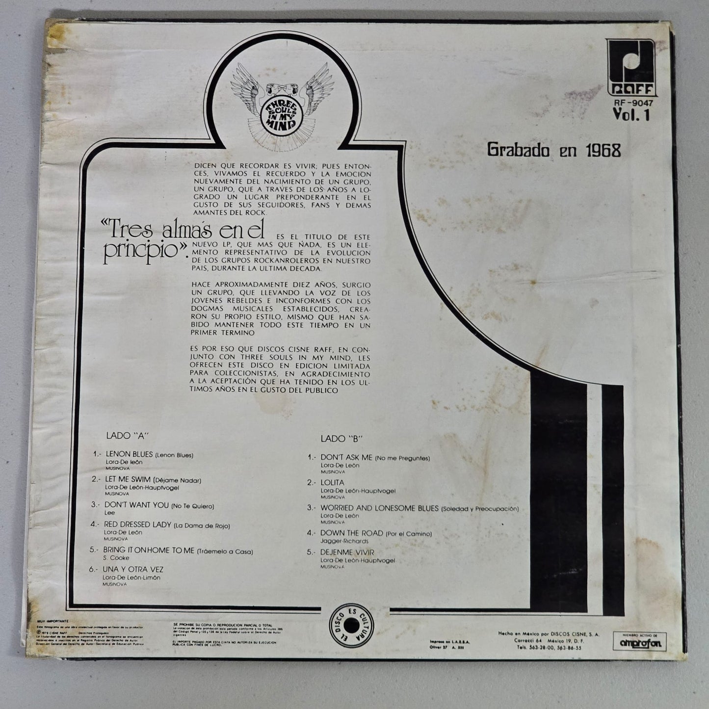 Three Souls In My Mind - Grabado En 1968 Vol. 1 - 1979 Mexico LP - Raff RF-9047