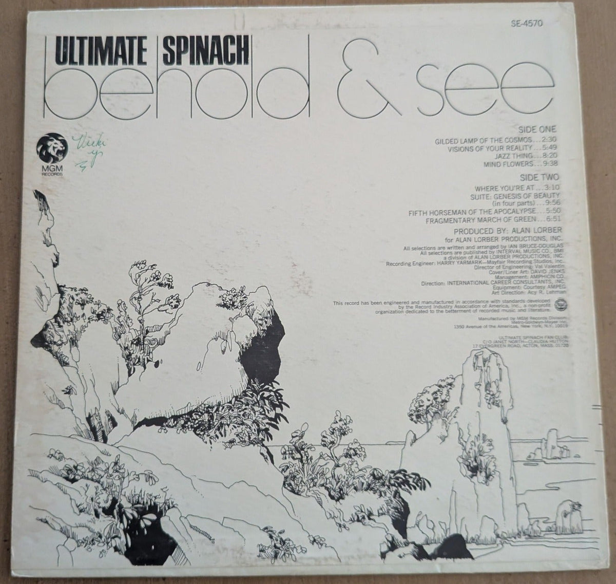 Ultimate Spinach Behold & See 1968 MGM mono DJ promo LP, back cover